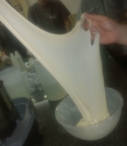 Stretching Mozzarella at cheese course